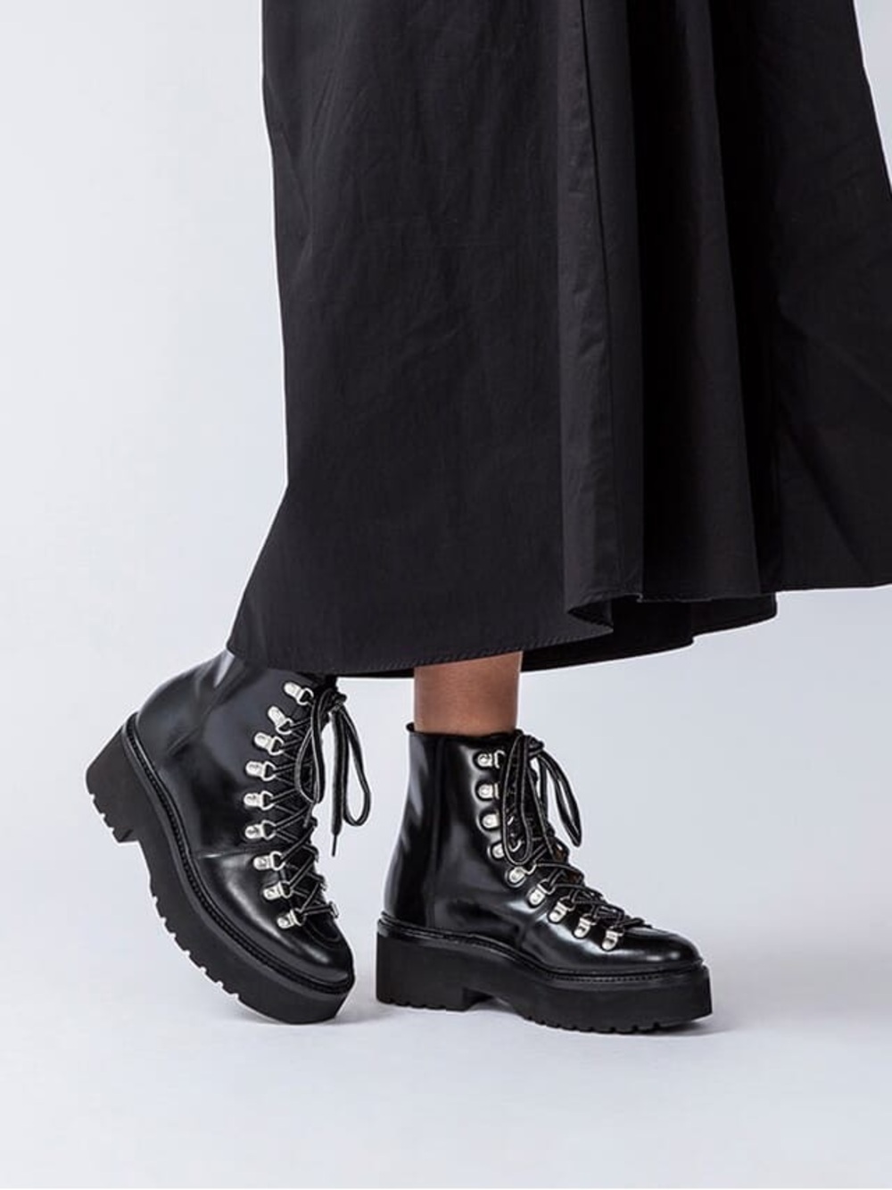 Grenson Nanette Hiker Black Leather Lace up Boots Womens Size 7.5